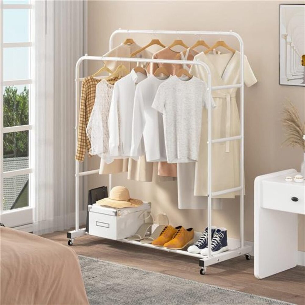 Double Rods Clothing Rack with Wheels, Garment Rack for Hanging Clothes - Picture 4 of 8